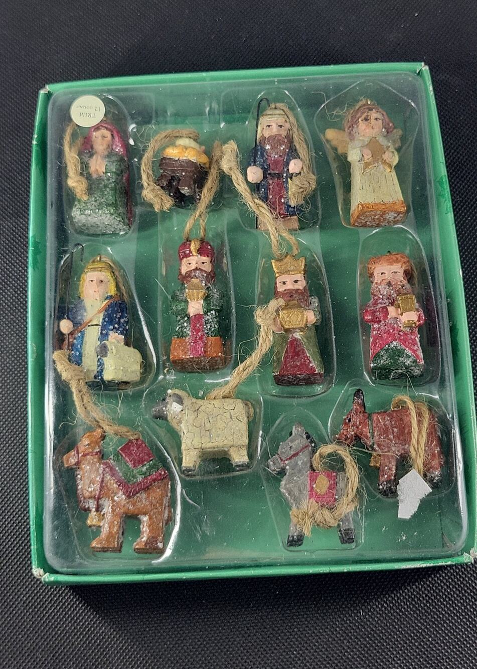 Vintage Miniature Nativity Ornament Set 12 Pc Hand Painted Rustic Folk Art...